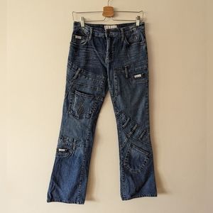 Vintage Baby Phat patchwork distressed cargo flared jeans